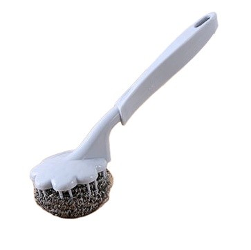 Wholesale Stainless Steel Wire Metal Scourer Household Cleaning Pot Scrubber Brush With Long Handle